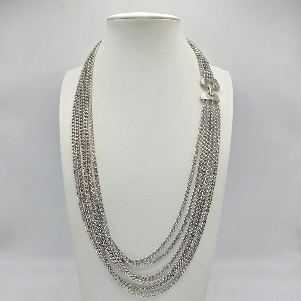 Judy Lee Multistrand Silvertone Necklace Chain Link MCM Mid Century Modern Vtg